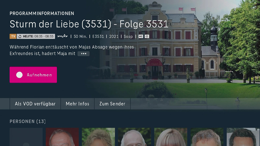 Geplante Aufnahmen lassen sich bequem aus der EPG-Detailansicht in den Timer übernehmen