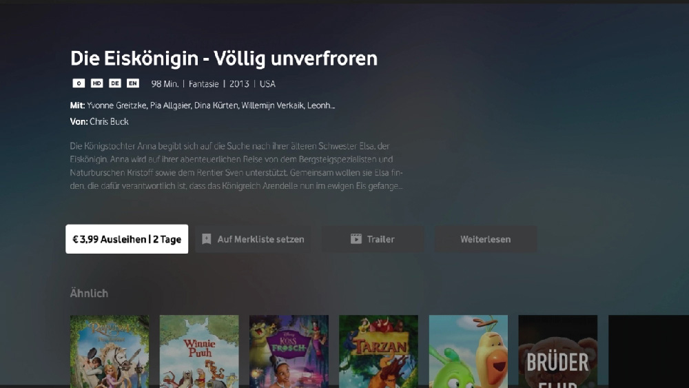 Beim Programmführer setzt Vodafone auf einen schicken Multikanal-EPG. Die Senderlogos erleichtern den Überblick 