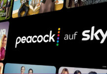 Peacock nicht mehr bei Sky , sondern bei Netflix - im Bild: Logos von Sky und Peacock