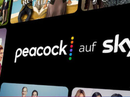 Peacock nicht mehr bei Sky , sondern bei Netflix - im Bild: Logos von Sky und Peacock