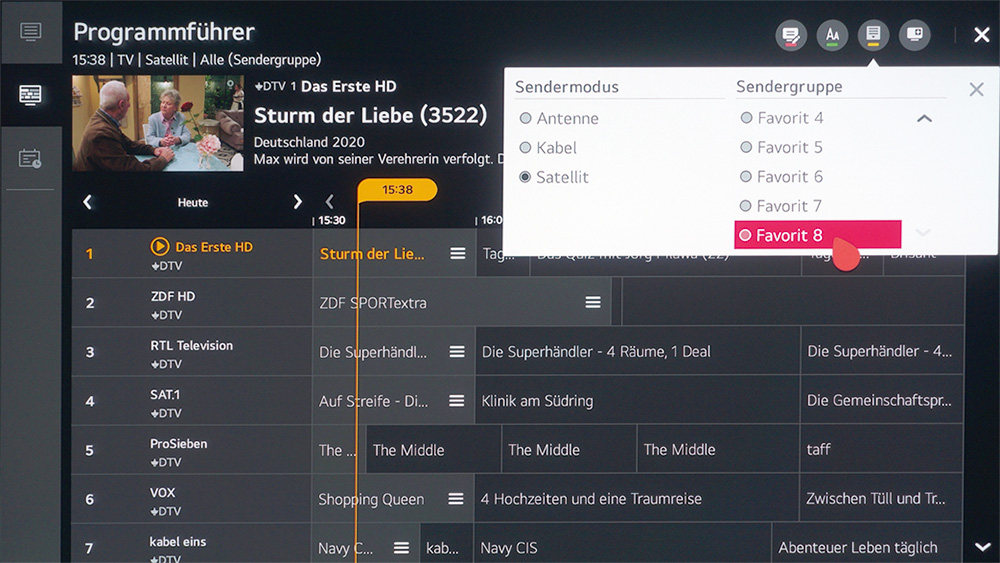 Die Programminformationen im EPG werden mittels Internetverbindung zügig gefüllt. Fernsehinhalte lassen sich über USB-Festplatten aufzeichnen