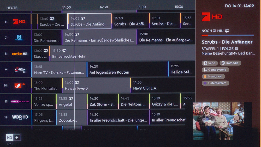 Die HD-Plus-Freischaltung gelingt per App und einige Programmfeatures wie der EPG werden angepasst. USB-Festplatten ermöglichen eine Programmaufzeichnung