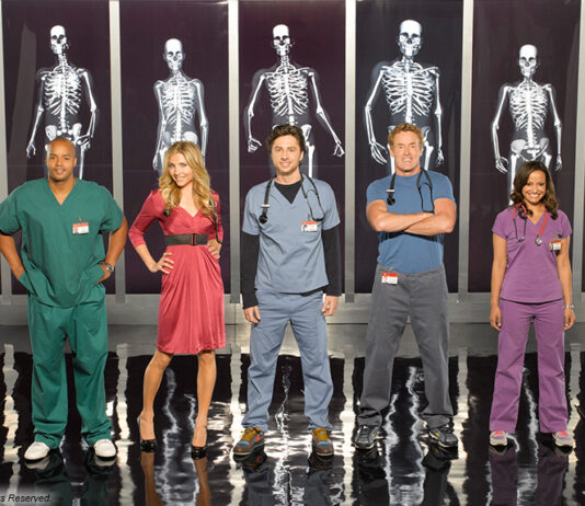 Scrubs, Zach Braff als "John Dorian/ JD", Sarah Chalke als "Elliot Reid", Judy Reyes als "Carla Espinosa", Donald Faison als "Christopher Turk", Neil Flynn als "Hausmeister", Ken Jenkins als " Dr. Robert Kelso", John C. McGinley als " Dr. Cox"