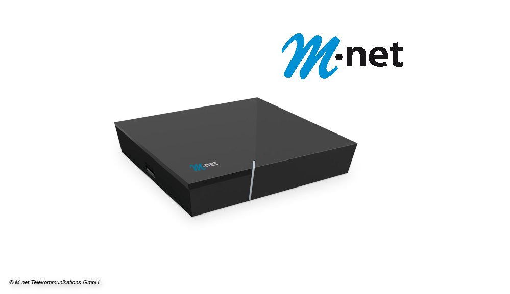 M-net TVplus 4K-Set-Top-Box und Logo