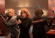 Sky: Marie (Diane Kruger), Mason “Mace” Brown (Jessica Chastain) and Khadijah (Lupita Nyong'o) in The 355, co-written and directed by Simon Kinberg ab