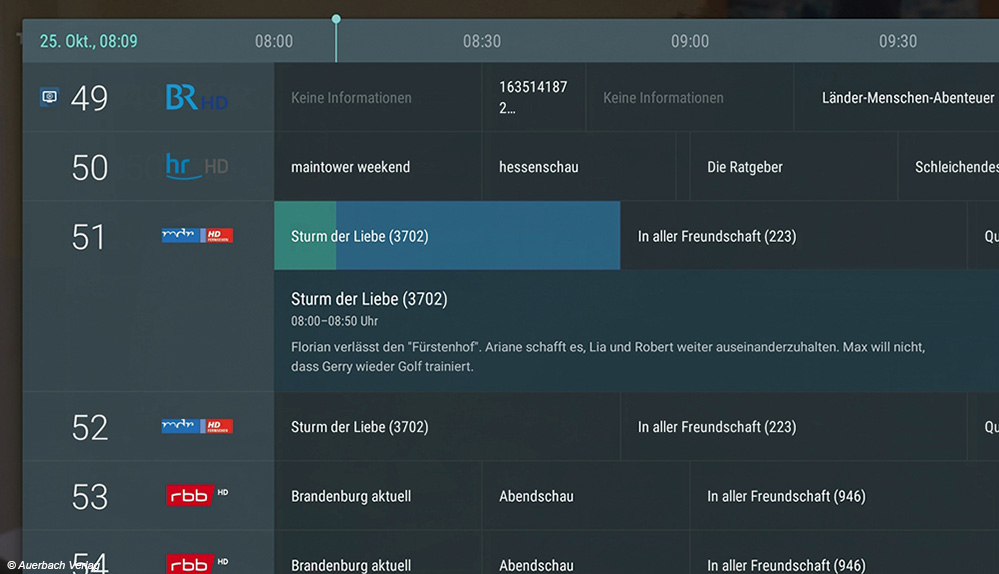 Wird die TV-App genutzt, steht auch ein übersichtlicher EPG bereit, der Auskunft über bis zu sieben Programme gibt