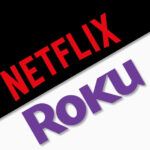Netflix-Logo auf schwarzem Hintergrund, Roku-Logo auf weißem Hintergrund