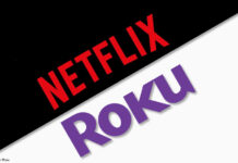 Netflix-Logo auf schwarzem Hintergrund, Roku-Logo auf weißem Hintergrund