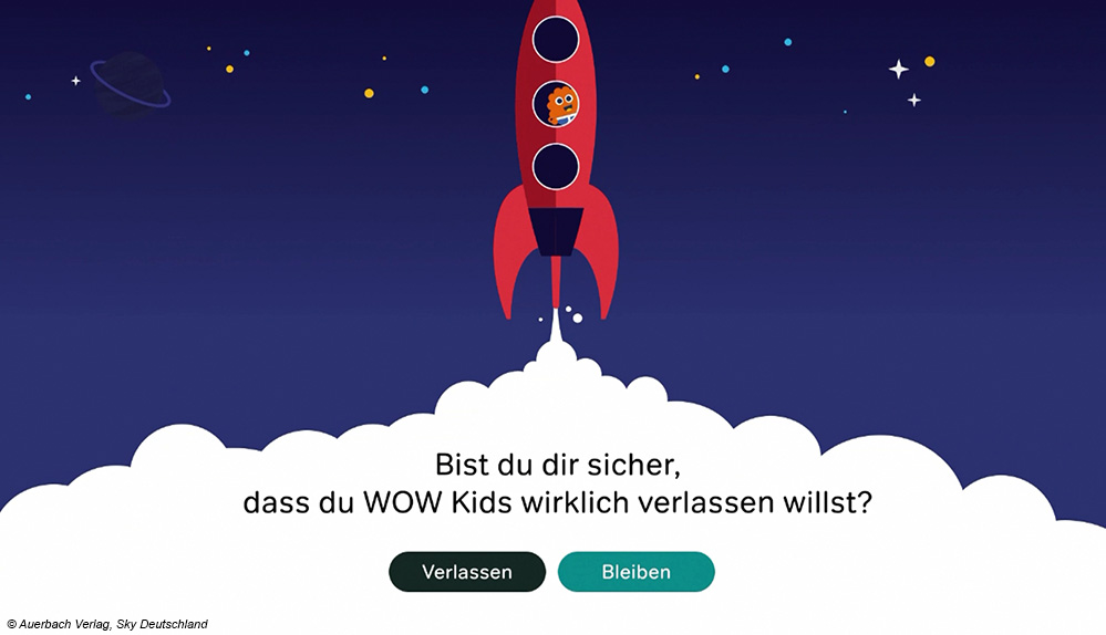 Safety first: Damit jüngere Zuschauer nicht versehentlich ins Erwachsenen-Programm zappen, erscheint ein Hinweis, dass der Kids-Bereich verlassen wird