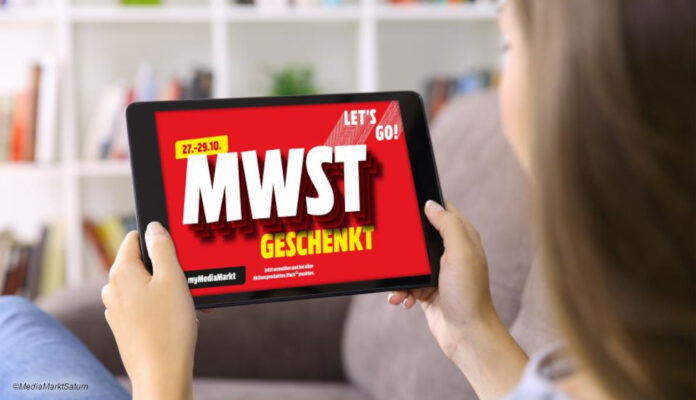 Tablet mit Werbebanner von Media Markt