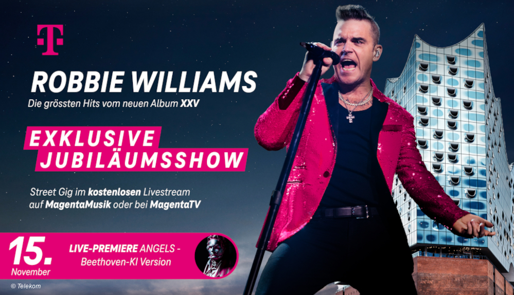 #Robbie Williams in der Elbphilharmonie: Telekom überträgt live