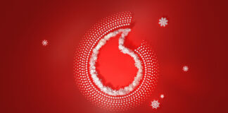 Vodafone Logo mit Eisblumen