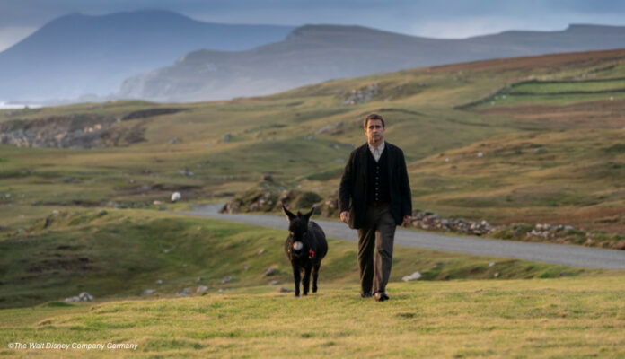 Colin Farrell und ein Esel auf einer Wiese