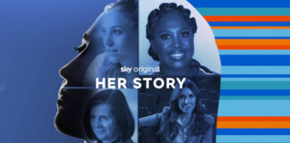 Frauenkopf mit "Her Story"-Logo
