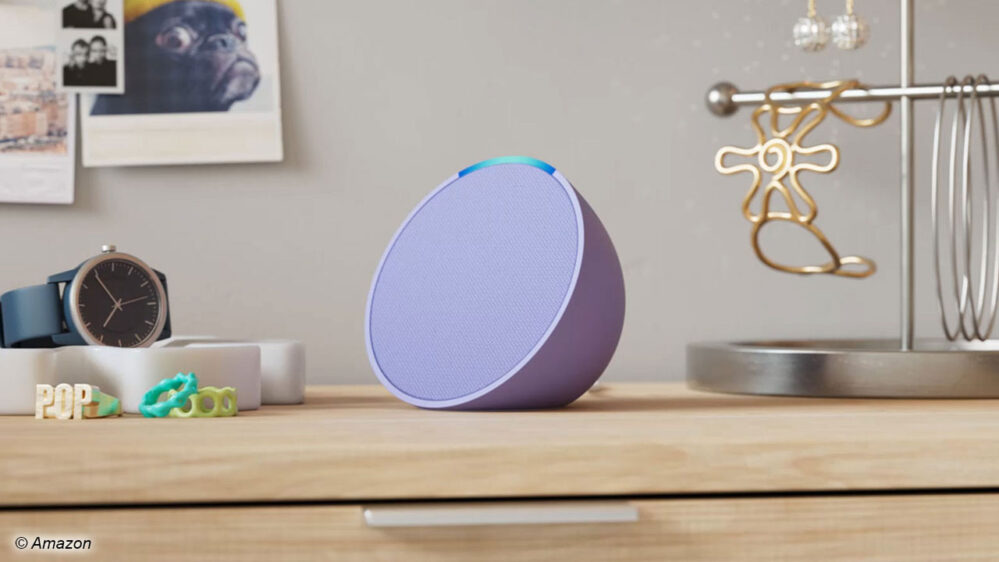 El Echo Pop, aquí en lavanda, es el nuevo modelo de la flota de altavoces Alexa