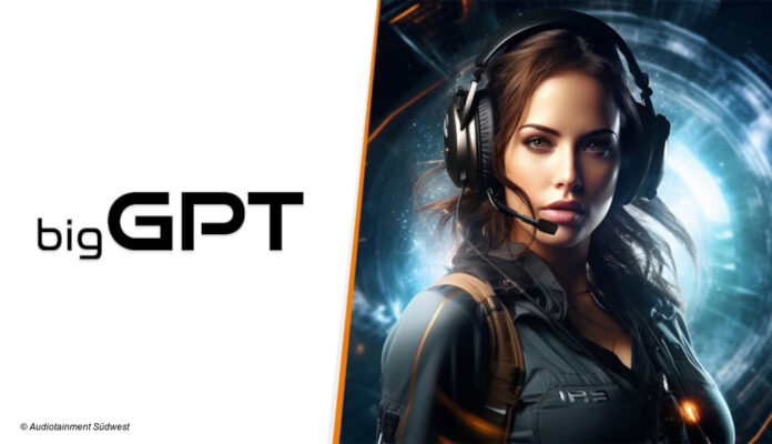 bigGPT Logo und Frau mit Kopfhörern