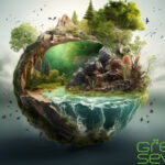 Visualisierung einer Weltkugel mit Naturelementen, für die Green Seven Week 2023 bei ProSieben