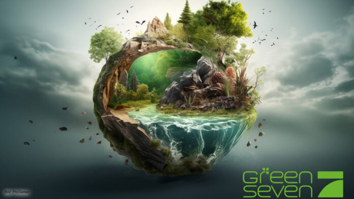 Visualisierung einer Weltkugel mit Naturelementen, für die Green Seven Week 2023 bei ProSieben