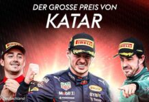 Max Verstappen und zwei weitere Formel 1 Piloten auf dem Sky Poster für den GP von Katar
