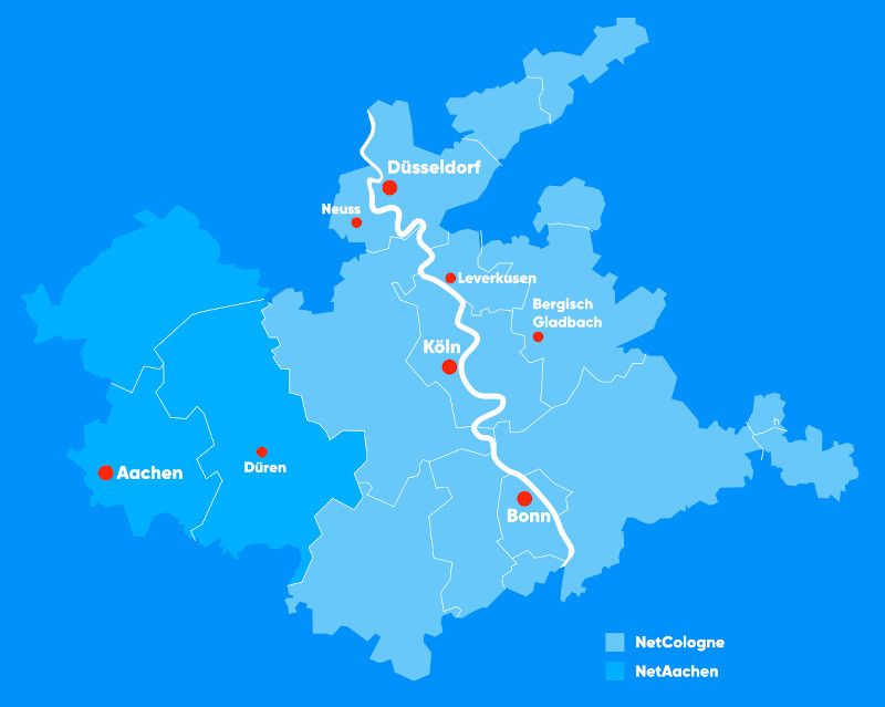 Verbreitungsgebiet von NetCologne und NetAachen