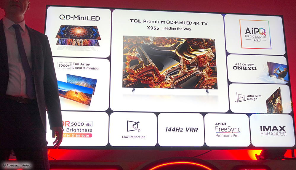 TCL ebnet mit dem X955 den Weg für die High-End-LCD-Technik des Jahres 2024: Die hauseigene Produktionstochter CSOT beliefert zusätzlich weitere bekannte QLED-TV-Hersteller, sodass 2024 mit zahlreichen High-End-4K-QLED-LCD-TVs zu rechnen ist