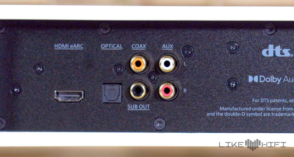 An Anschlüssen bietet die nuPro AS-2500 neben HDMI eARC auch Cinch sowie einen optischen und koaxialen Eingang. Ein Subwoofer lässt sich hier ebenfalls anschließen.