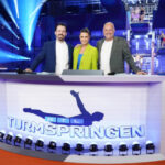 Jan Köppe, Laura Wontorra und Frank Buschman beim RTL Turmspringen
