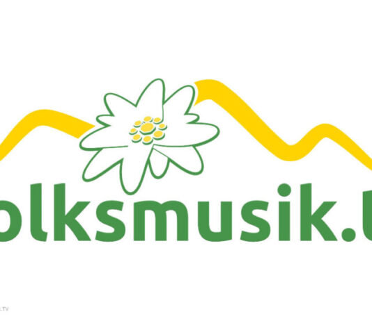 Neues Logo von Volksmusik.tv mit einer Blüte und angedeuteten Bergen über dem Schriftzug.