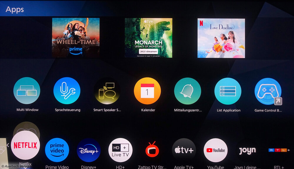 Die Myhomescreen-Oberfläche präsentiert die wichtigsten Apps unaufdringlich und übersichtlich, wenngleich einige Streaming-Dienste fehlen. Vorbildlicher HDR-Support (Dolby Vision und HDR10+). Exzellente Twin-TV-Tuner-Ausstattung. Komfortable HD+ Freischaltung via App und vielseitiges USB-Recording