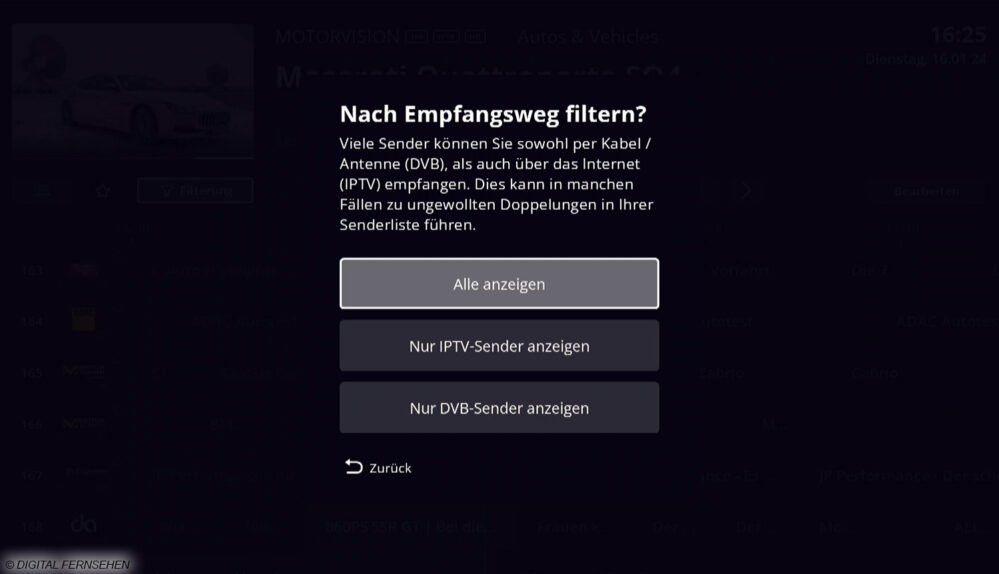 Sender doppelt oder nicht? Der Nutzer kann entscheiden, ob Sender auch doppelt angezeigt werden oder nur über einen Empfangsweg. Hier entscheidet jeder individuell