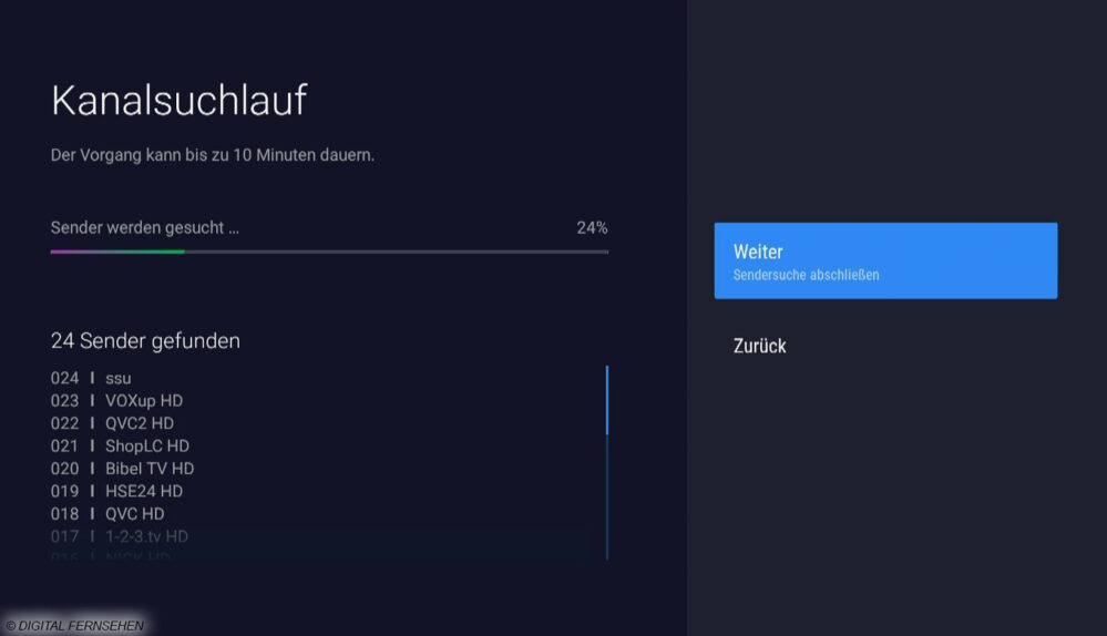 Bei der Suche werden alle DVB-T2-Signale zuverlässig gefunden