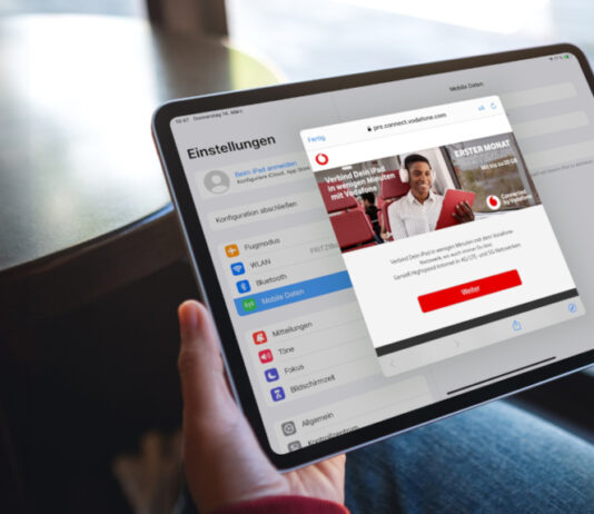Vodafone-Seite auf dem iPad