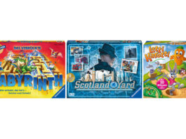 Die Ravensburger Spiele "Das verrückte Labyrinth", "Scotland Yard" und "Lotti Karotti"