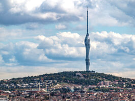 Superhoher Camlica-Fernseh- und Radioturm in Istanbul. Telekommunikationsturm mit Aussichtsplattformen und Restaurants im Stadtteil Uskyudar