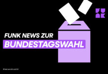 Logo von "Funk News zur Bundestagsswahl", Schrift auf schwarzem Hintergrund