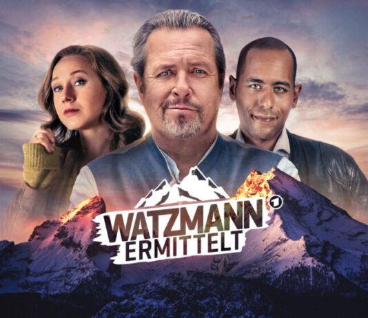 "Watzmann ermittelt" - Bildmontage: Kommissar Beissl und Kollegen über Berggipfel