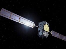 Künstlerische Darstellung eines Galileo-Satelliten im Weltraum.