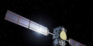 Künstlerische Darstellung eines Galileo-Satelliten im Weltraum.