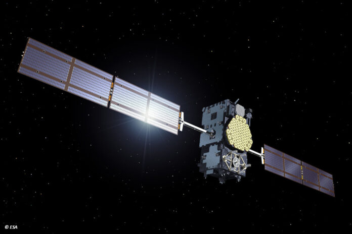 df_galileo_satellit_render Künstlerische Darstellung eines Galileo-Satelliten im Weltraum.