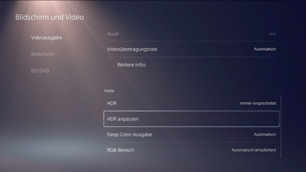 PS5 HDR Kalibrierung