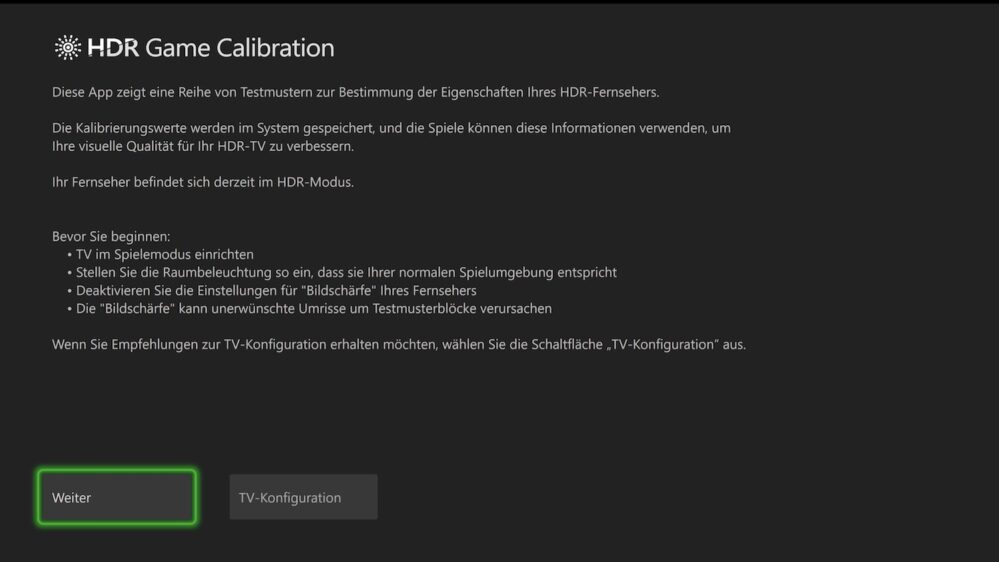Xbox HDR Kalibrierung