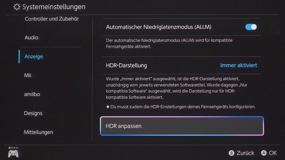 Nintendo Switch 2 HDR Einstellung