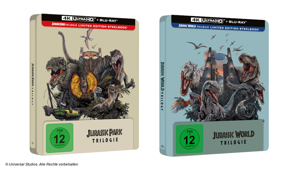 Die Jurassic Park und Jurassic World Trilogien im Steelbook