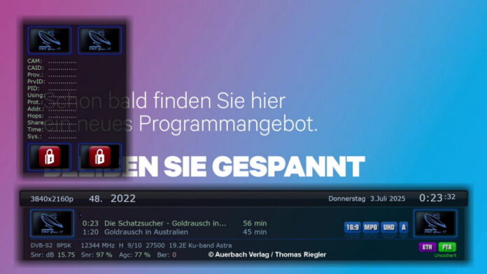 Auf Astra-Transponder 97 sind zu den Testtafeln EPGs aufgetaucht.