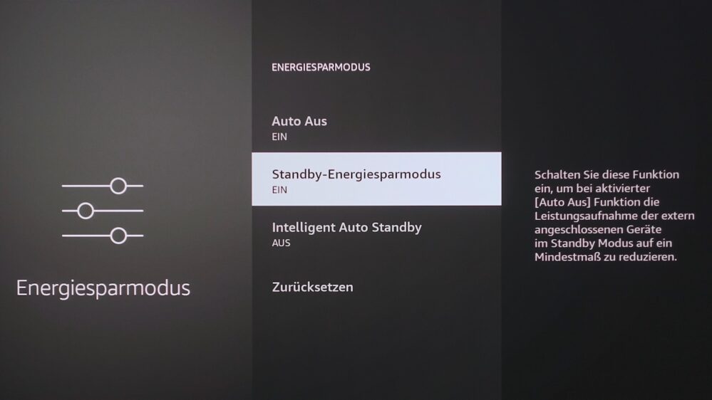 Panasonic Fire OS Stromspareinstellung