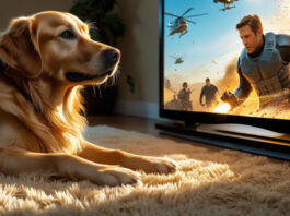 Hund schaut TV