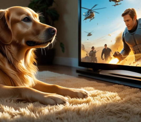 Hund schaut TV