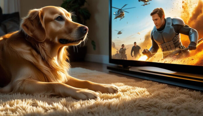 Dog Hund schaut TV