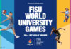 Offizielles Werbebild der FISU Wrold University Games. Um den Schriftzug herum sind drei Menschen beim Sporttreiben angeordnet, dazu mittig unten das Logo der Veranstaltung.