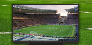 Fernseher auf Fußballfeld